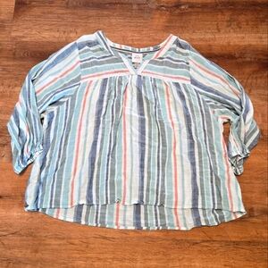Striped Blue, Peach,  and Green Women's 1x Knox Rose Top